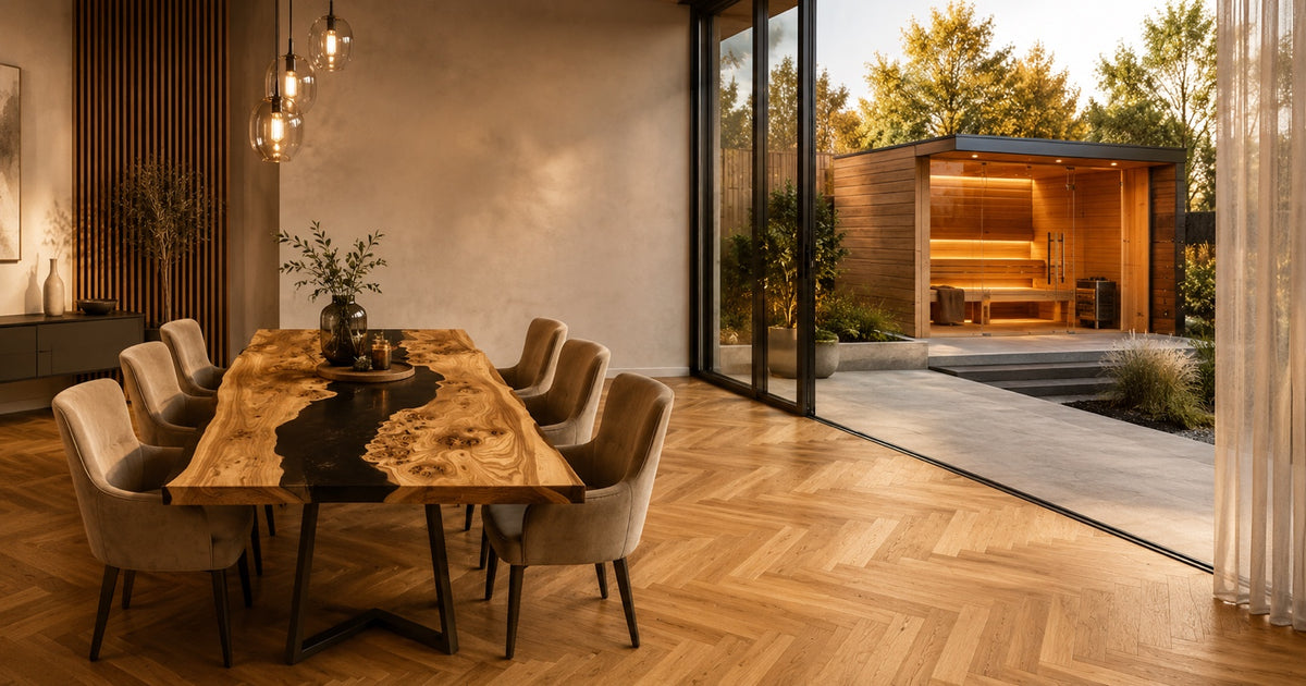 Wohninspiration von Möbel Fedko: Parkett, Massivholztisch und Sauna